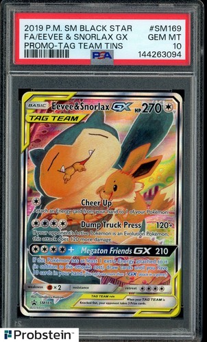 2019 Pokemon SM Black Star Promo Tag Team Tins FA Eevee & Snorlax Gx PSA 10