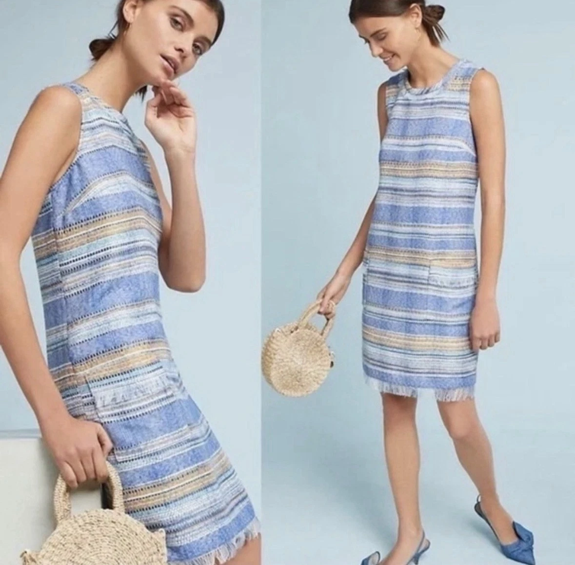 Anthropologie Akemi + Kin Blue Striped Tweed Sleeveless Shift Dress Sz 6 Coastal
Opens in a new wind