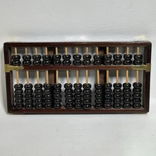 Vintage Lotus Flower Brand Chinese Abacus Wood 13 Rows 91 Black Counting Beads