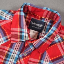 Wrangler Western Cowboy Plaid Pearl Snap Ranch Retro Men Short Sleeve Shirt M
