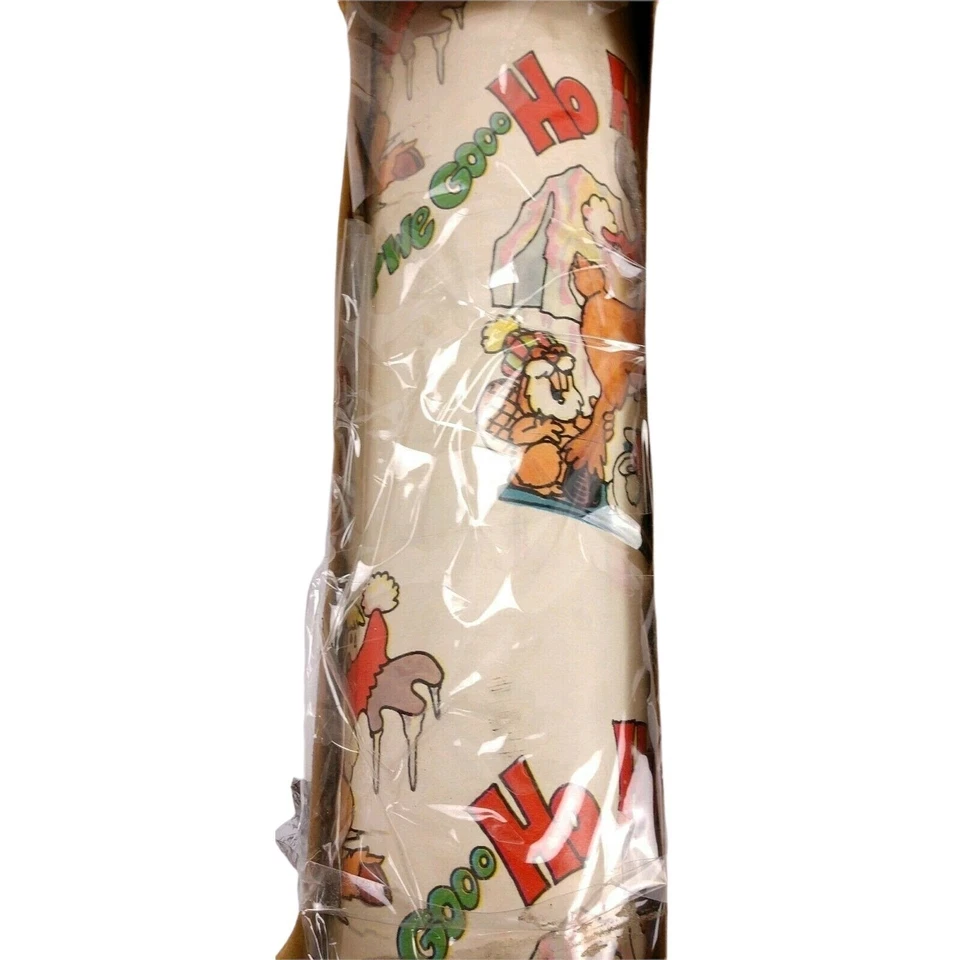 Vintage Christmas Wrapping Paper Roll 27ftx85ft Cartoon Santa Reindeer 70s - Image 2 of 4