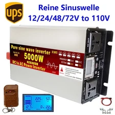 4000W 5000W 12V 24V 48V 72V to 110V Pure Sine Wave Power Inverter LCD USA