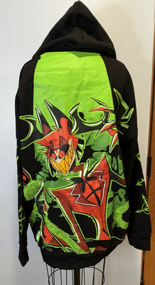 Hot Topic Hazbin Hotel Alastor Chain Hoodie L Black Distressed Hem