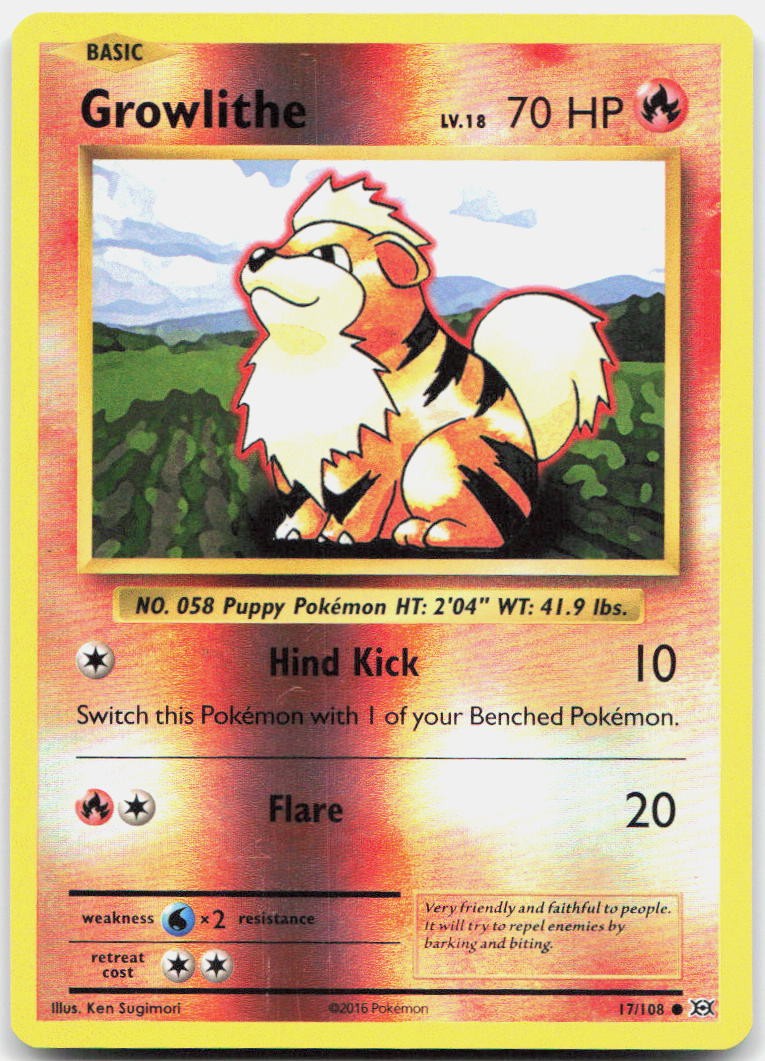 Growlithe 17/108 Common Evolutions Pokemon Reverse Holo Lightly Played
