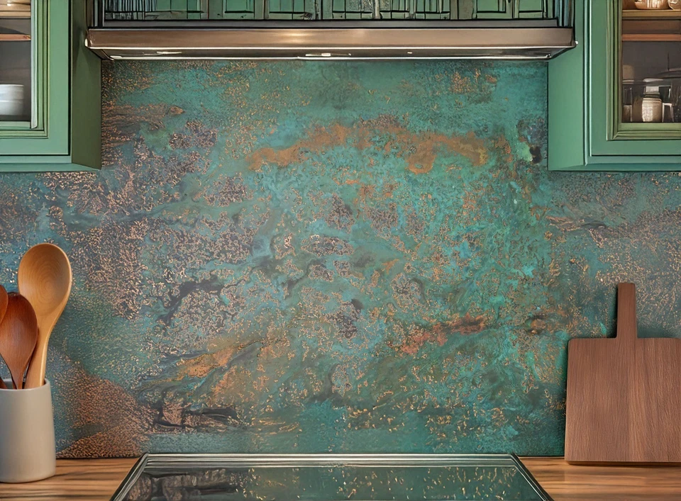 Panel de salpicadero de cobre real - Arte de pared de metal hecho a mano decoración de cocina Foto 3 de 4