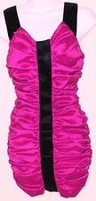 NWOT Genuine WINDSOR prom fuchsia/ black gathered stretchy junior dress, size 5