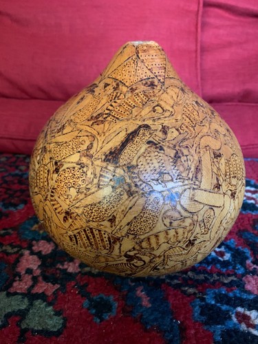 Vintage Peruvian Carved Gourd Calabash Hand Carved Animals of the Jungle
