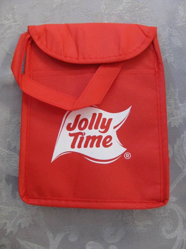 Jolly Time Popcorn LUNCH BAG Fabric w/Handle Front Pocket Hook Loop