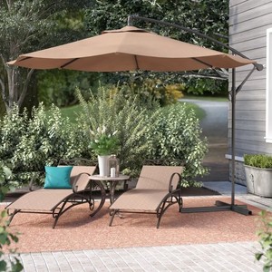 10 Ft Hanging Umbrella Patio Sun Shade Offset Outdoor Uv Resistant W Base Tan Ebay