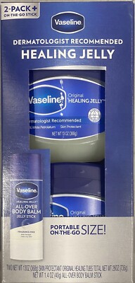 Vaseline Original Healing Jelly 13 oz 2 pack 26 oz + Balm Stick