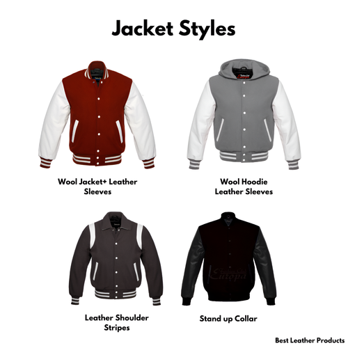 Letterman Baseball Jacket Bomber Cowhide High Quality Genuine Leather Sleeves - Picture 4 of 6