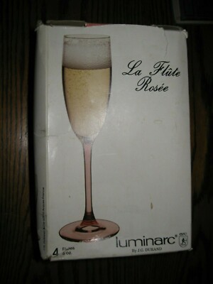  Luminarc  La Flute Rosee Champagne 4 Glasses J.G. Durand  Clear W/ Pink Stems