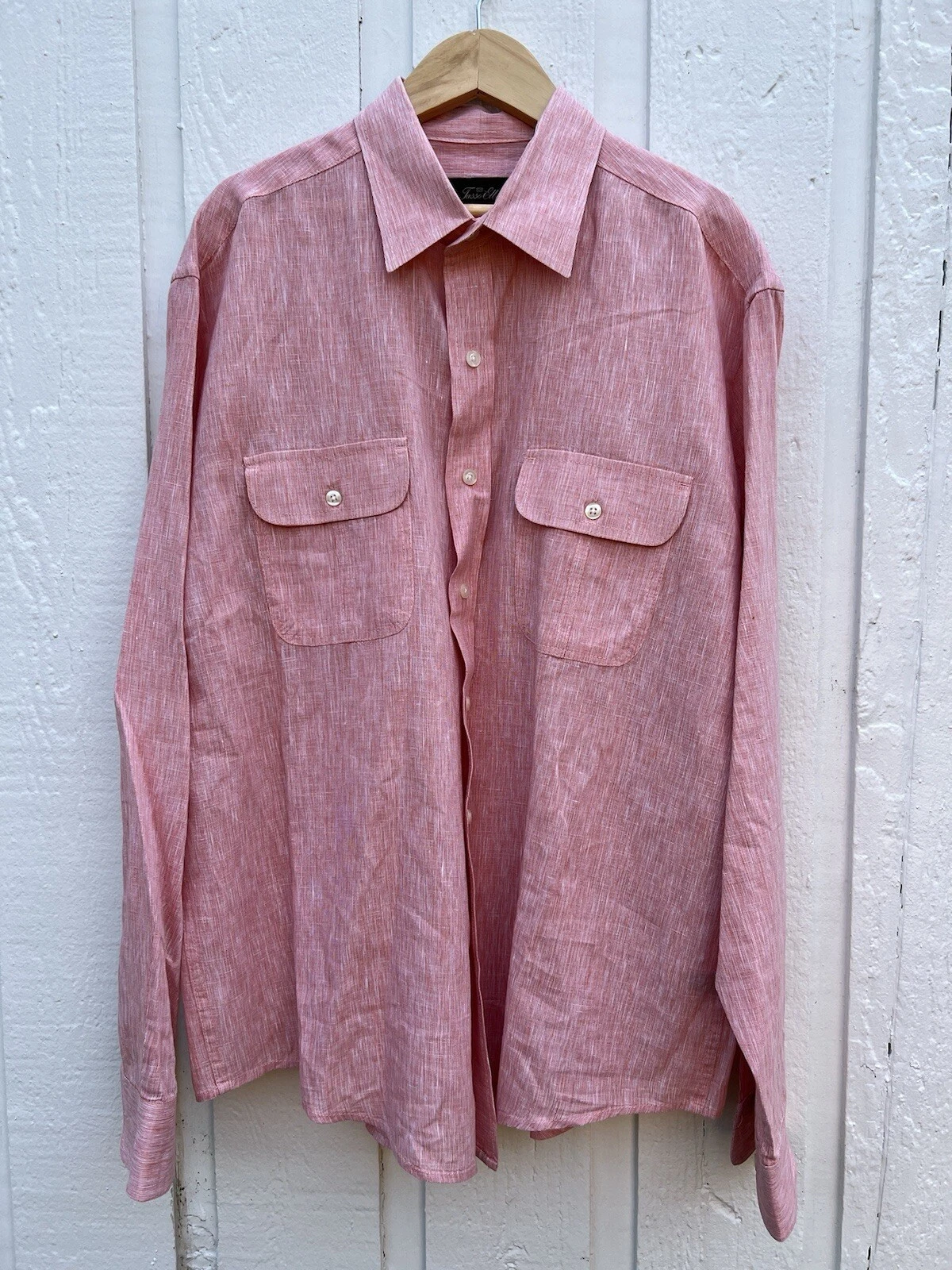 Tasso Elba Linen Cotton Blend Men’s Long Sleeve Shirt Size M Beach Rose EUC!