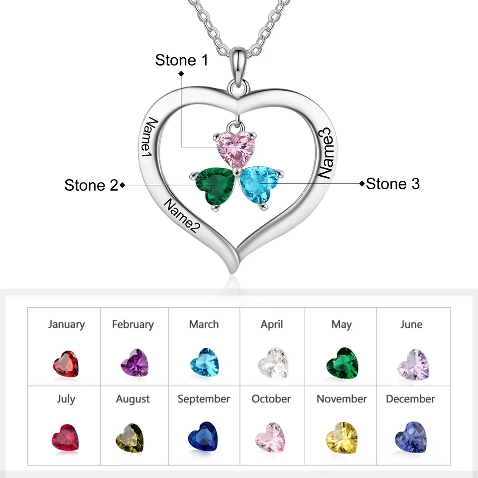 Nombre Personalizado 1-8 Piedras Natales Collar Corazón Colgante Circonita Cúbica Joyería Foto 4 de 4