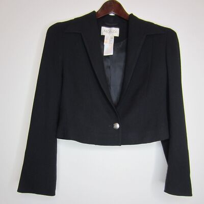 Mondi womens virgin wool lined black cropped jacket blazer-Sz 38