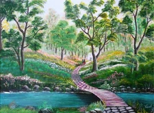 "Morning walk in the park" canvas acrylic painting 