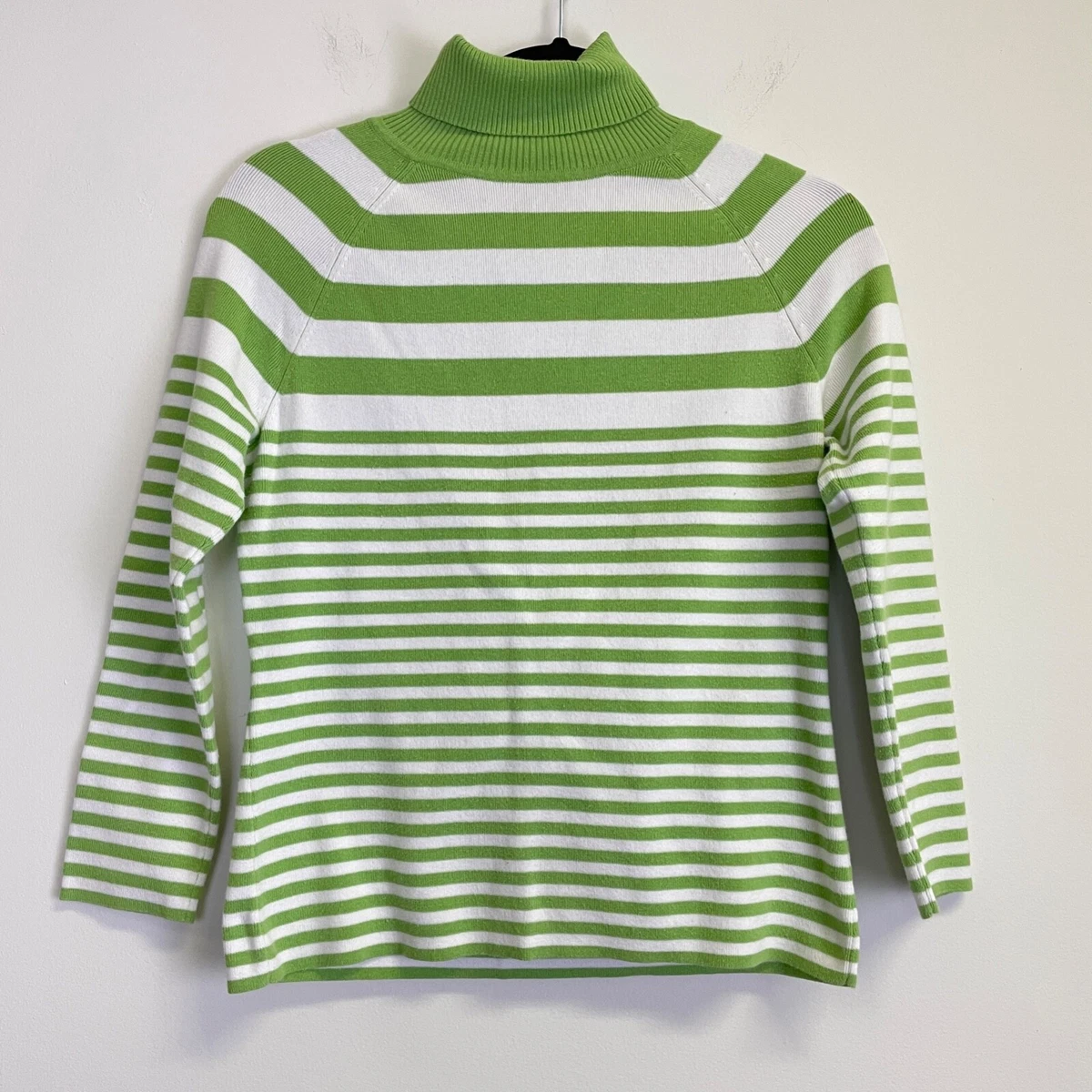 Green striped turtleneck top