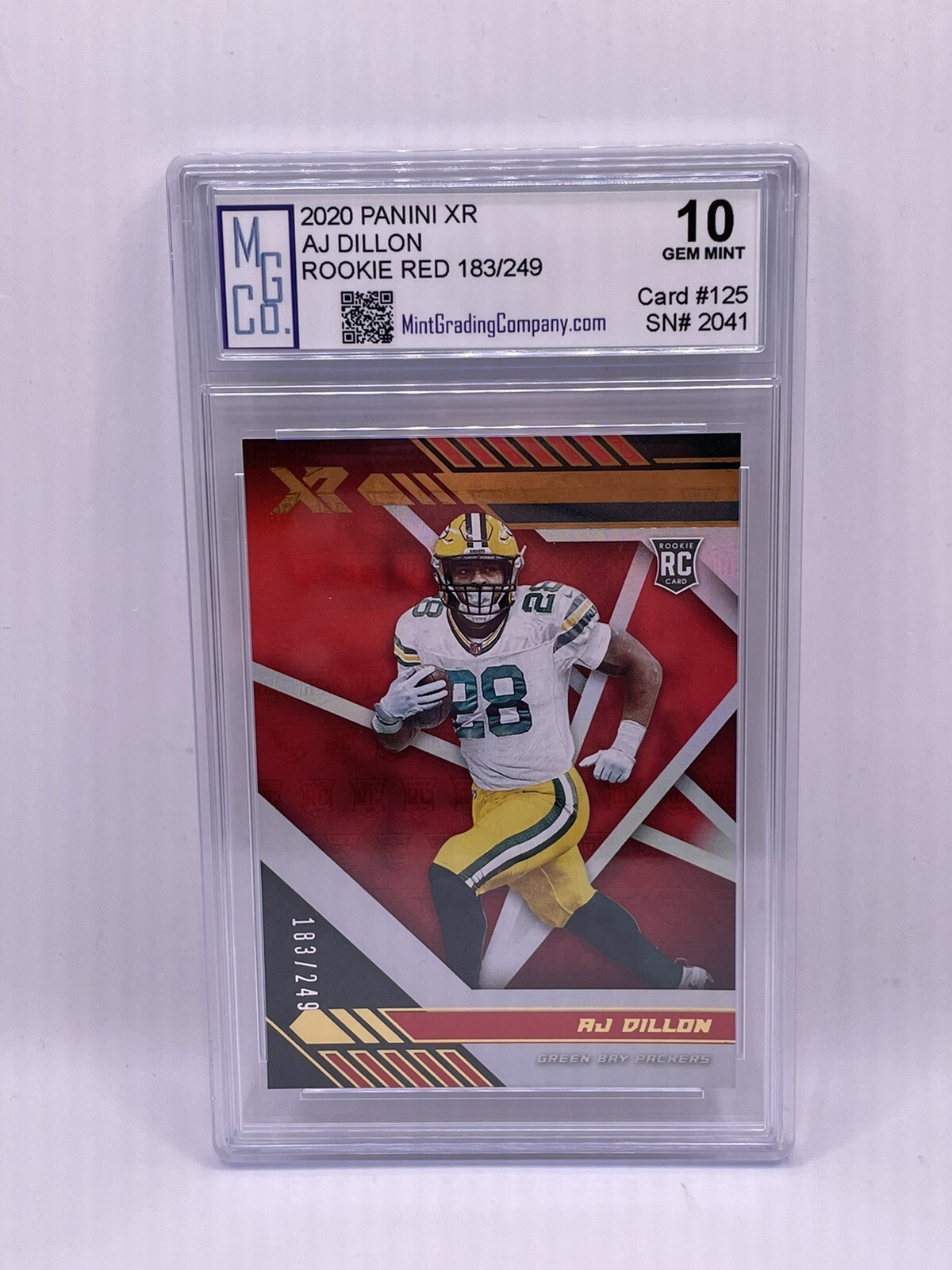 2020 Panini XR Rookie Red /249 AJ Dillon #125 Rookie Graded MGCo. Gem Mint 10