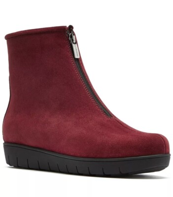 LA CANADIENNE Barb Suede Bootie Waterproof Wedge Bordeaux $525 New Size 8
