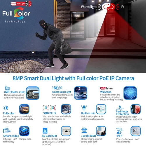 Dahua AI 8MP Full-Color Built-in Mic PoE IPC-HFW2849S-S-IL IP Bullet Camera US - Picture 2 of 20