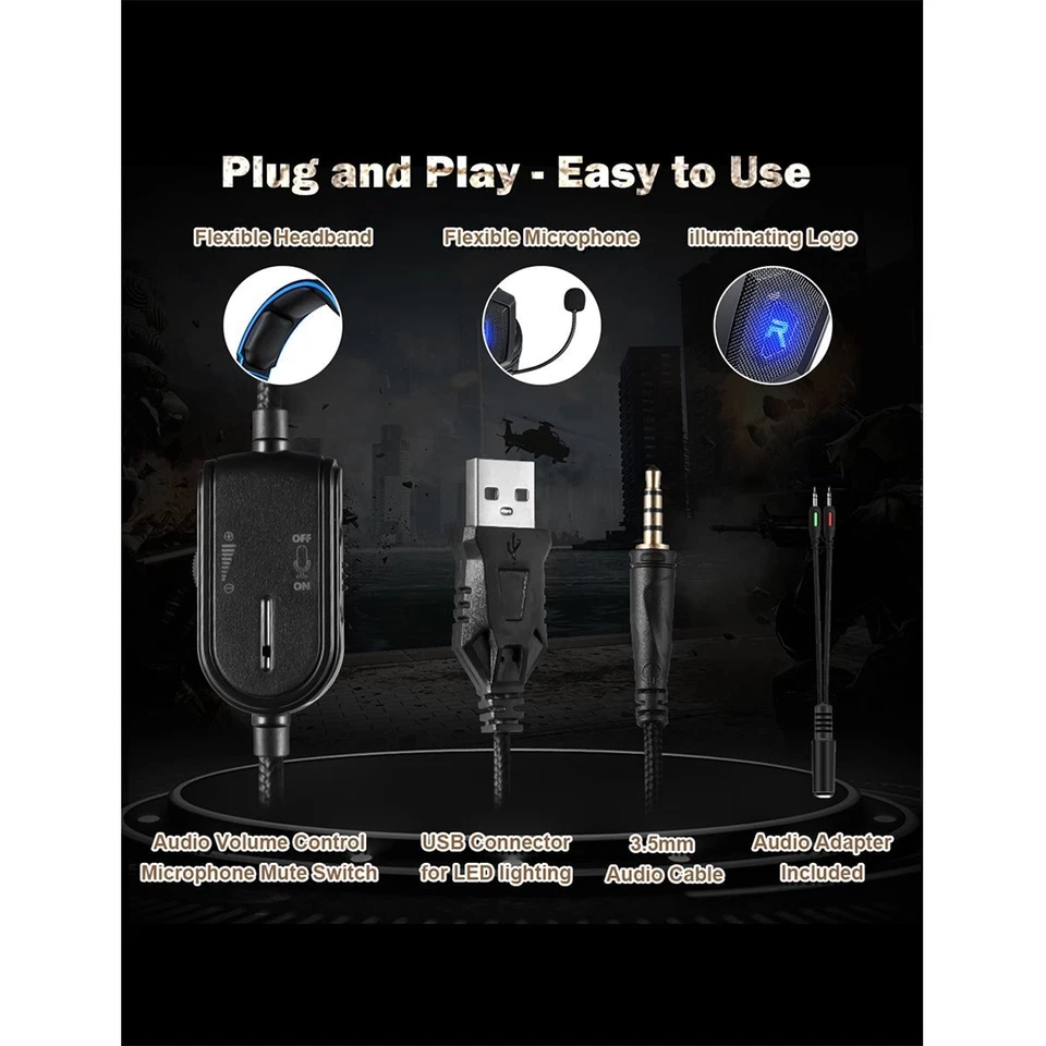 LED Gaming Headphones for PC Headset with Noise Canceling Over Ear Headset & mic - Image 4 of 4