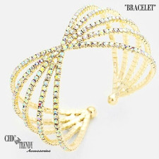 CLEAR AB IN GOLD BANGLE CRYSTAL WRAP BRACELET FORMAL PROM WEDDING JEWELRY