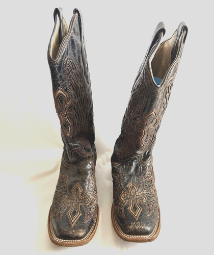 Corral Western Boots Women Size 8.5 Brown Distressed Leather Contrast Stitching - Picture 9 of 17
