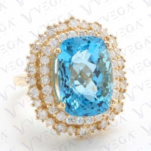 Authentic 10.20crt Cushion Cut Natural Topaz Gemstones Diamond Ring 18K Yellow Gold Plated