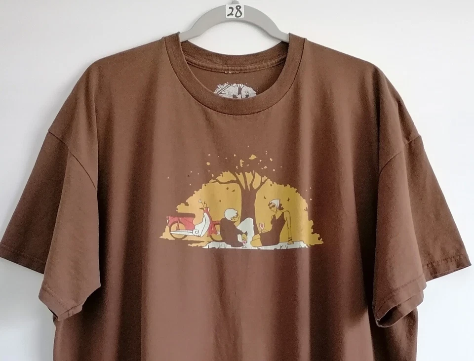 Camiseta deportiva vintage sin hilo para hombre marrón manga corta gráfica 2XL hecha en EE. UU. Foto 3 de 4