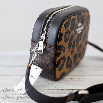 jamie camera bag in signature canvas with leopard print