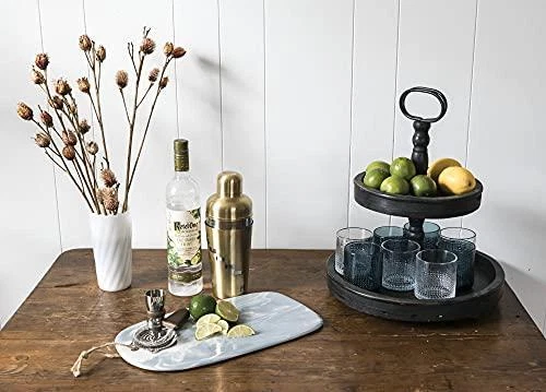 Creative Co-op EC0112 Distressed Wood 2-Tier Tray with Metal Handle, Black - Image 4 of 4