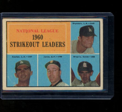 1961 Topps 1960 NL Strikeout Leaders D.Drysdale, S.Koufax,Jones, Broglio