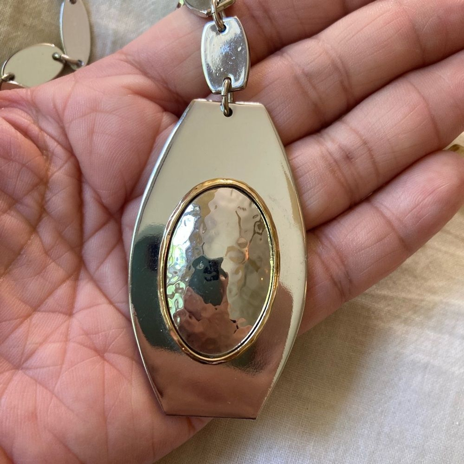 Chico’s Hammered Statement Link Two Tone Pendant … - image 8