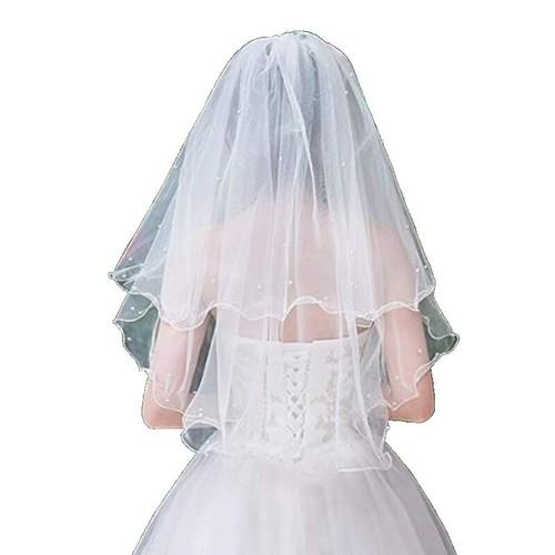 Classic Tulle Short Blusher With Ivory Pearl Comb Detachable Pearls Blusher for Comb Veil,simple Pearls Tulle  main image 2