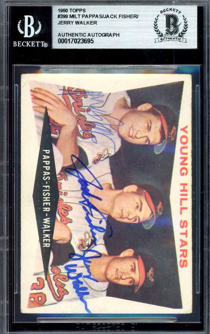 Milt Pappas Jack Fisher Jerry Walker Beckett BAS Signed 1960 Topps