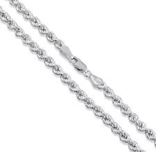 Italian Solid Sterling Silver Rope Chain Necklace Thick 925 Silver Chain 4MM