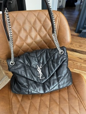 Lou Puffer Medium YSL Shoulder Bag In Quilted Leather Silver Hardware Used