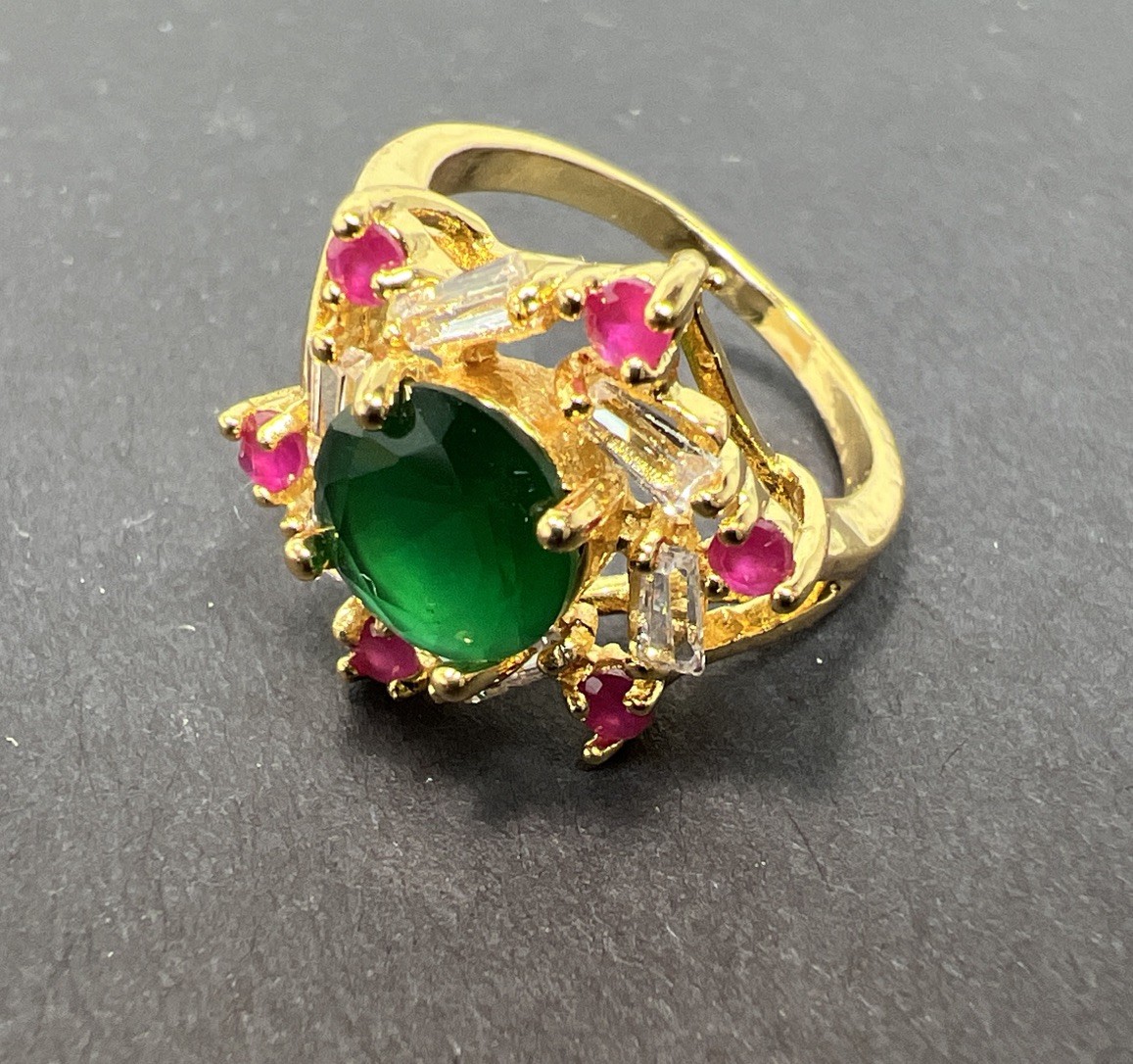 9ct Gold Ruby Emerald Ring, 9K 375 - image 6