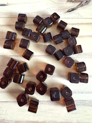 40 BROWN CLEAR CUBE  SQUARE  GLASS BEADS  6mm BEADS- DIY JEWELRY MAKING - image 1 of 4