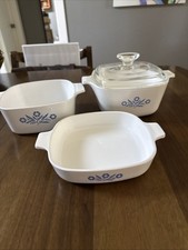 Vtg Set 3 Corning Ware Blue Cornflower Casser...