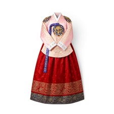 Korean Royal Queen Dangui Pink-Red Handmade Embroidered Hanbok Costume
