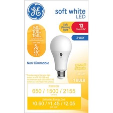 GE LED A21 3-Way Light Bulb 150/100/50 Watt Replacement Soft White Medium Base