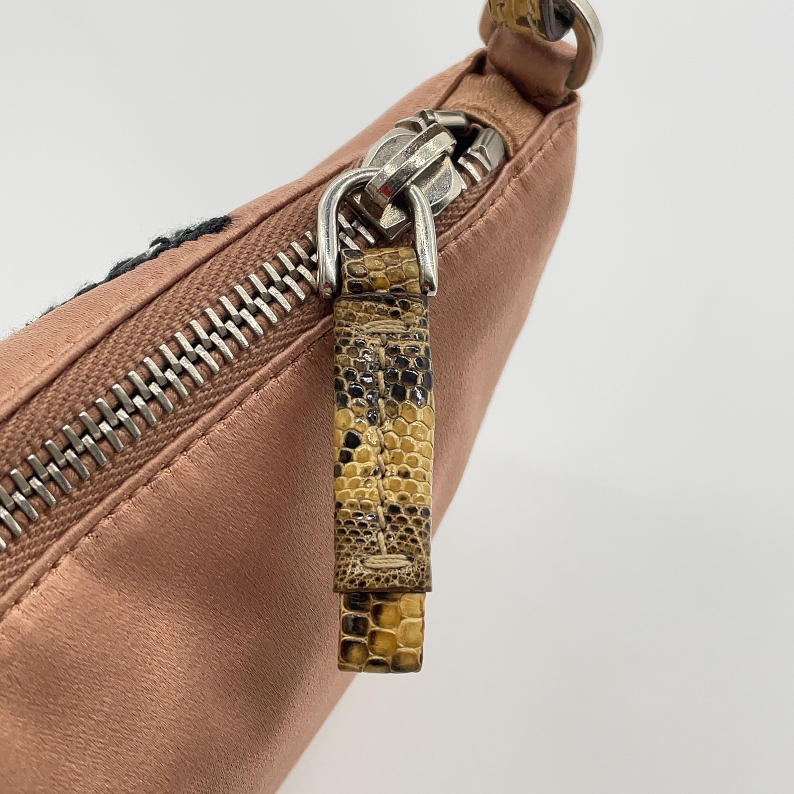 Auth Prada Flora Patch Satin Python Print Pink Mi… - image 12