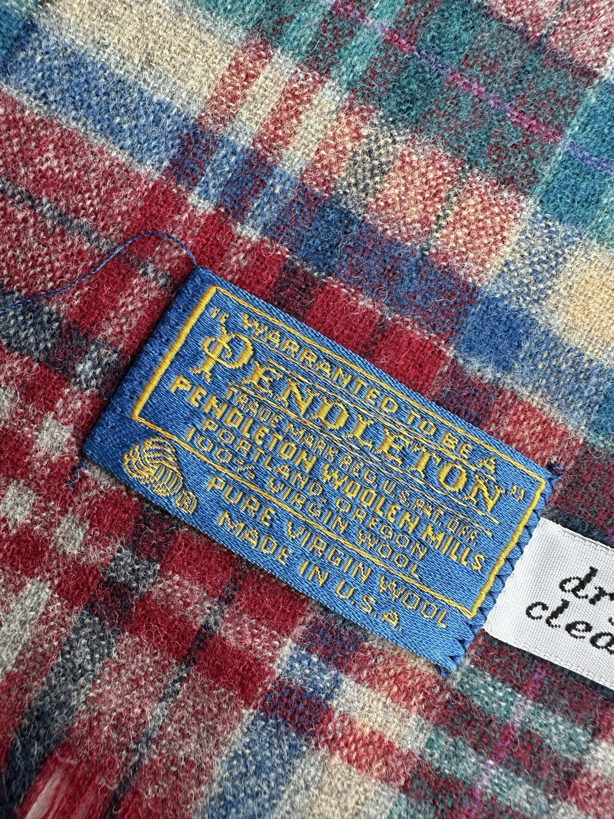 Pendleton Virgin Wool Scarf Multicolor Plaid Frin… - image 7