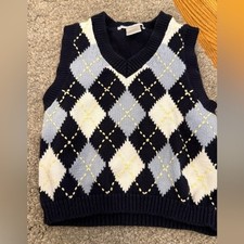 JANIE AND JACK Infant Baby Boys Blue White Argyle Sweater Vest Size 6-12 M