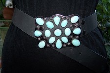 4 Handmade Southwestern Silver Robins Egg Turquoise Flower Cluster Belt Buckle