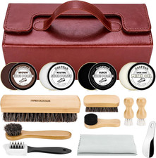 Shoe Shine Kit - 15 PCS Shoe Polish Kit, Leather Boot Care Kit with Horsehair...