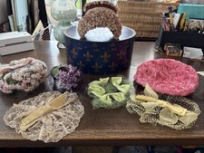 Lot Of 7 Vintage Floral Hats & Headpieces With Bows Includes Box