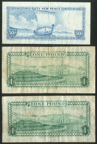 Isola di Man, Governo, 50p, John Paul, VF; £1, 1983, Dawson x2 - Foto 2 di 2