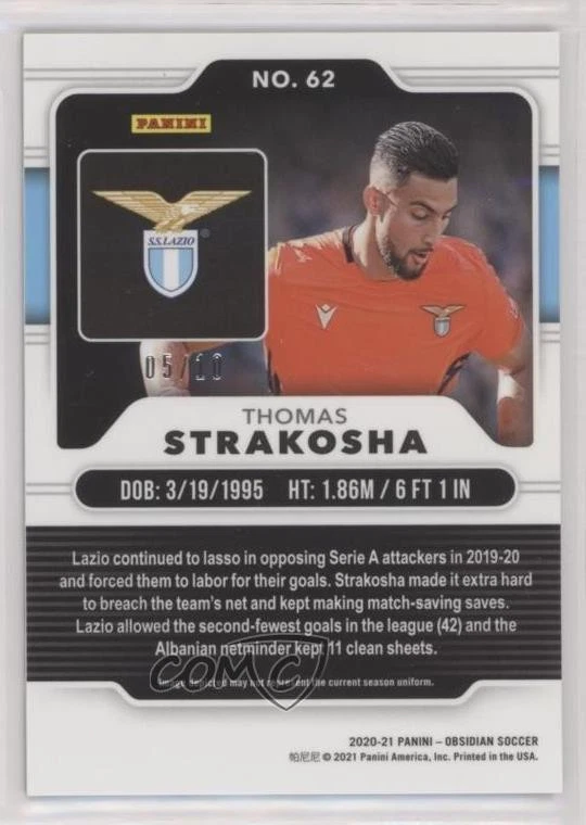 2020-21 Panini Obsidian Electric Etch Yellow /10 Thomas Strakosha #62 - Image 2 of 2